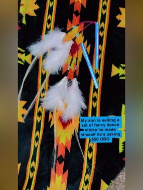Hand Crafted White Feather Fancy Dance Sticks